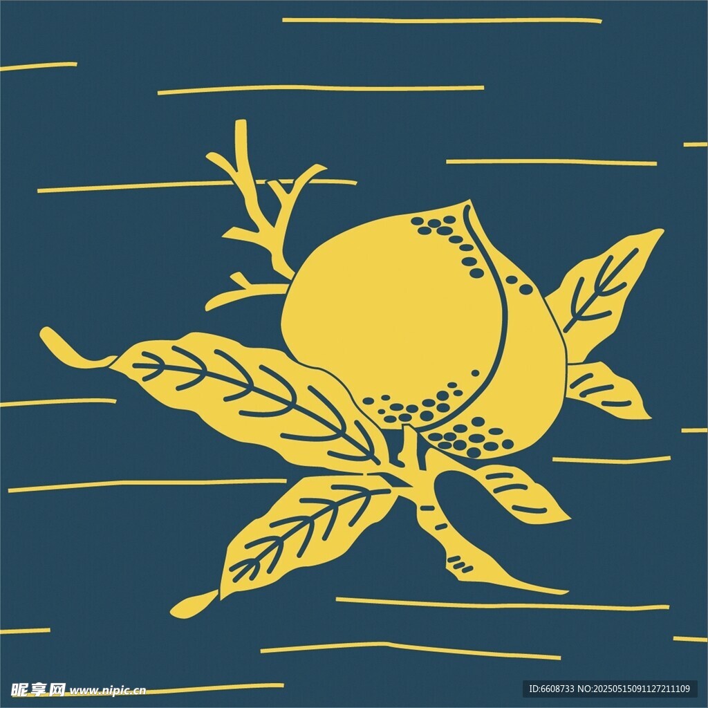 手绘黄桃插画图案设计