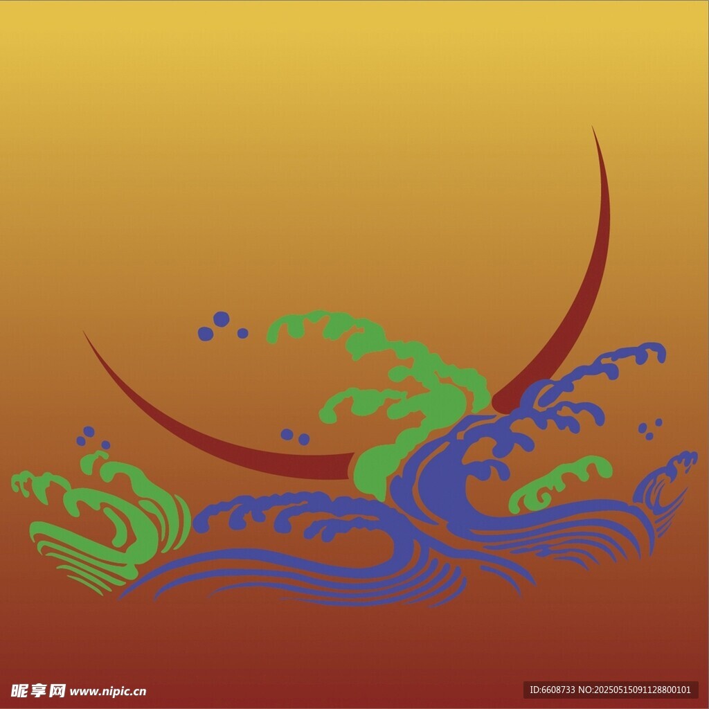 中式海浪弯月图案设计