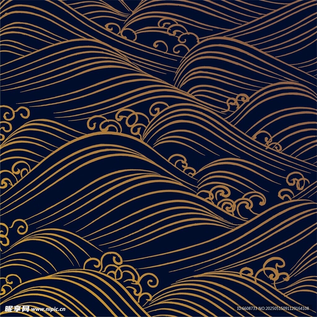 中式金色海浪纹传统图案