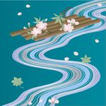 蓝底水波上的漂浮花枝