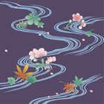 中式水波纹花卉装饰图案