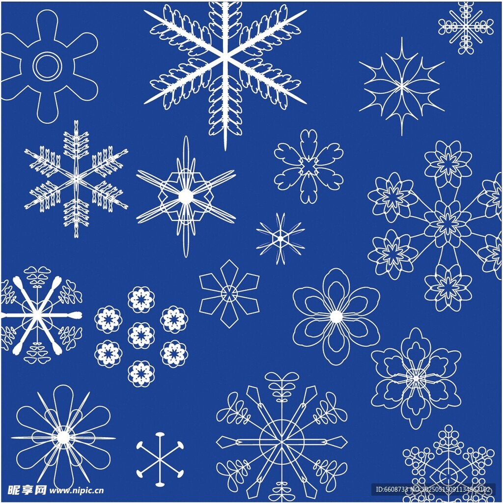 蓝色背景雪花图案集合