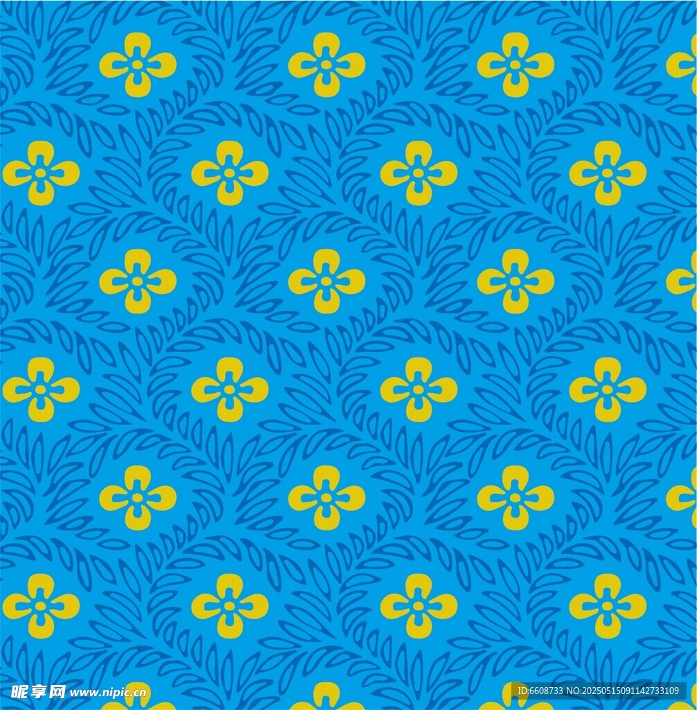 蓝色底黄色花纹图案背景