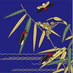 蓝底竹枝飞鸟中式图案
