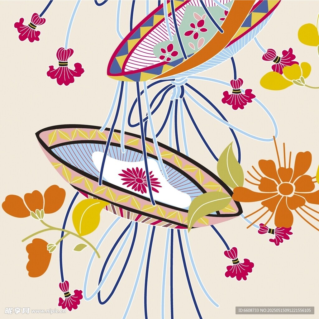 梦幻花卉风铃插画