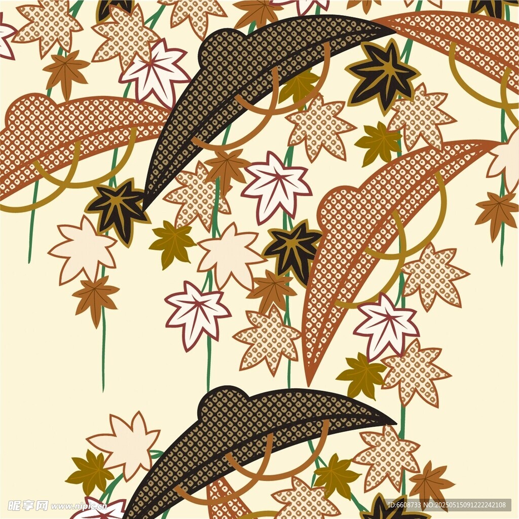 日式枫叶海豚花纹图案