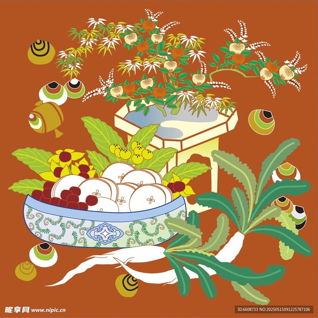 中式传统美食插画装饰图
