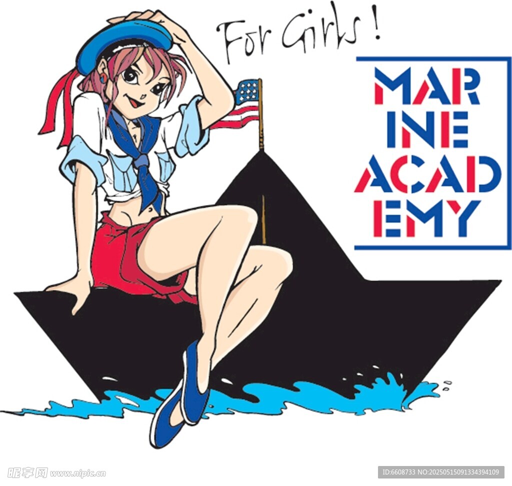 海军学院风少女插画