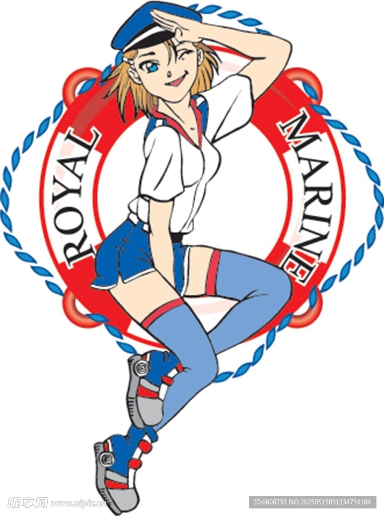 俏皮海军风少女插画