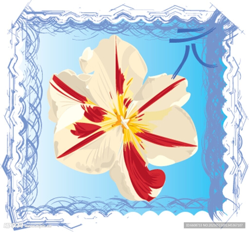 复古风红白百合花插画