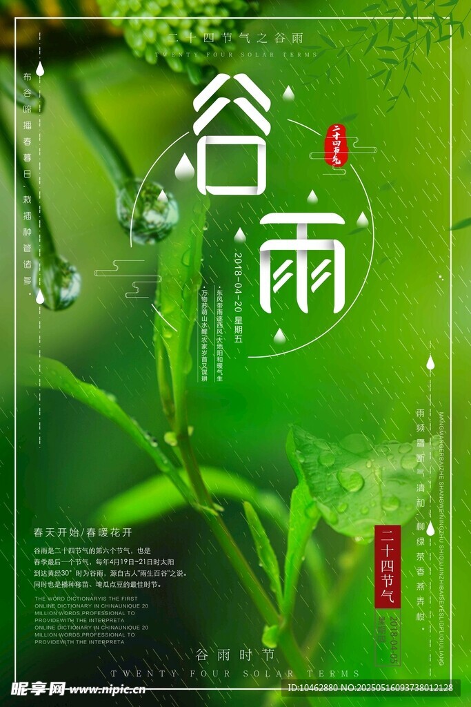 清新谷雨节气宣传海报