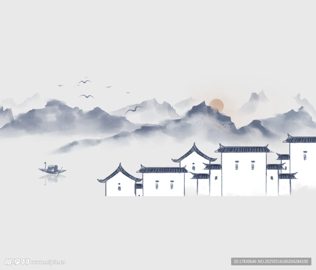 水墨江南山水民居图景