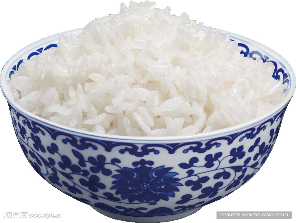 青花瓷碗中的白米饭