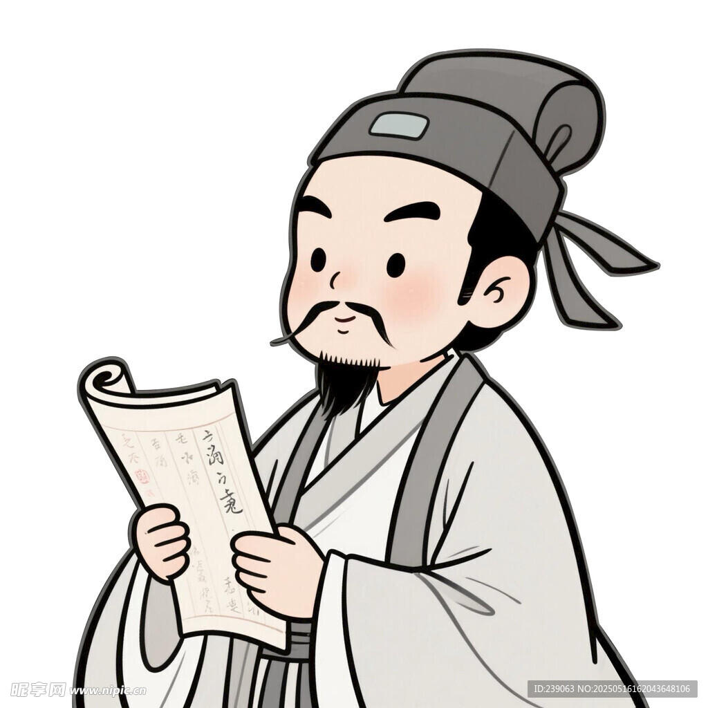 古代书生读卷图