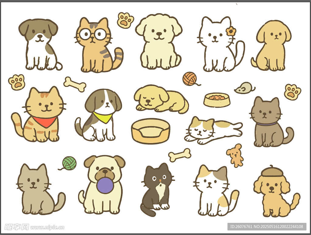 可爱猫狗卡通图案集合