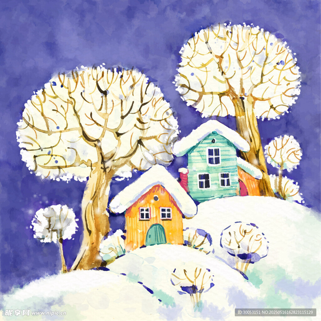 冬日雪景中的温馨小屋