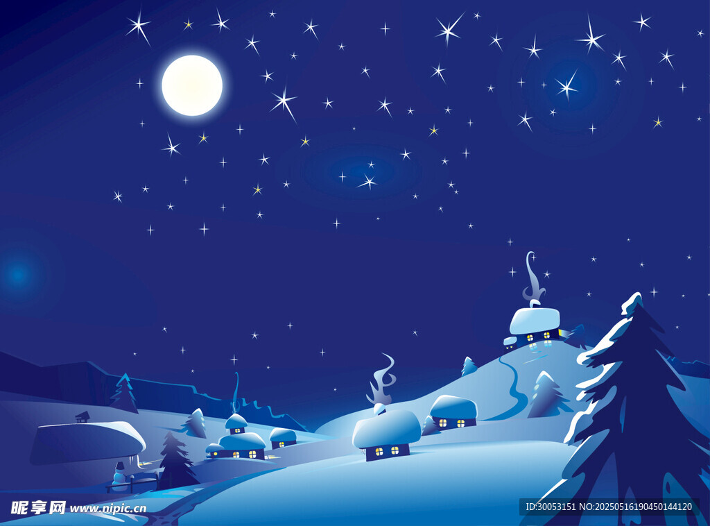 雪夜星空下的静谧山村