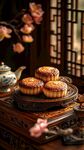 中式传统月饼与茶具组合