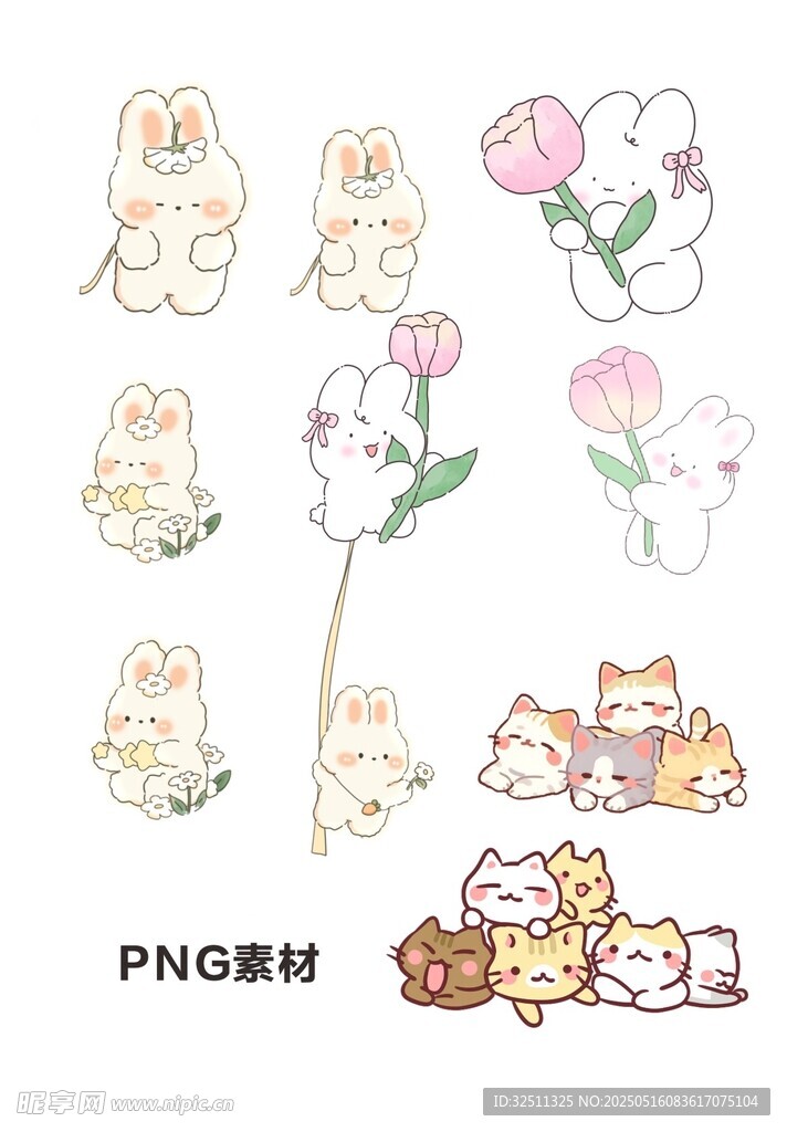 可爱卡通动物花卉插画素材