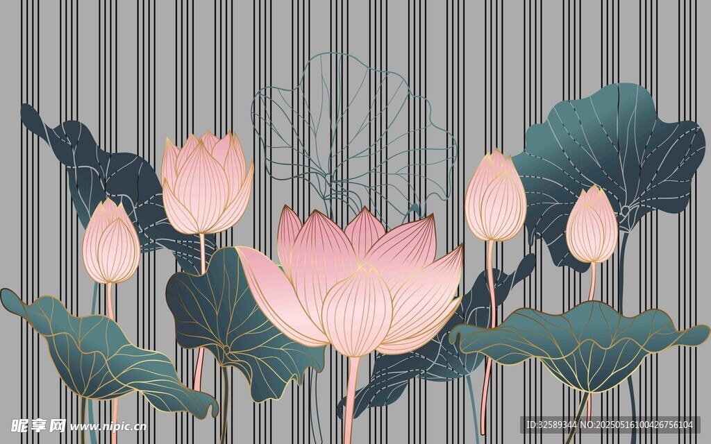 中式水墨风荷花装饰画