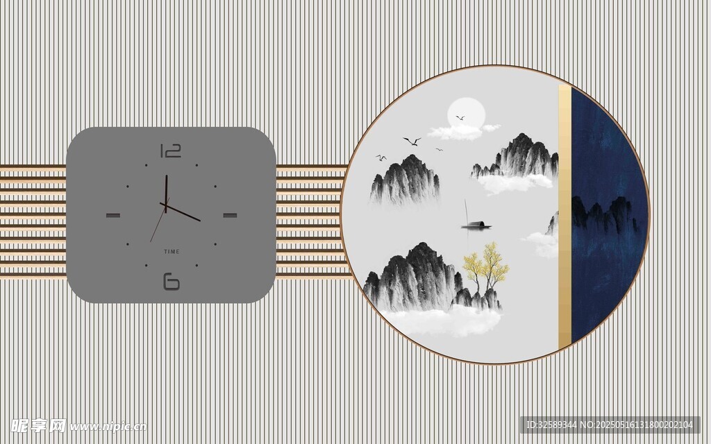 中式山水风格创意挂钟