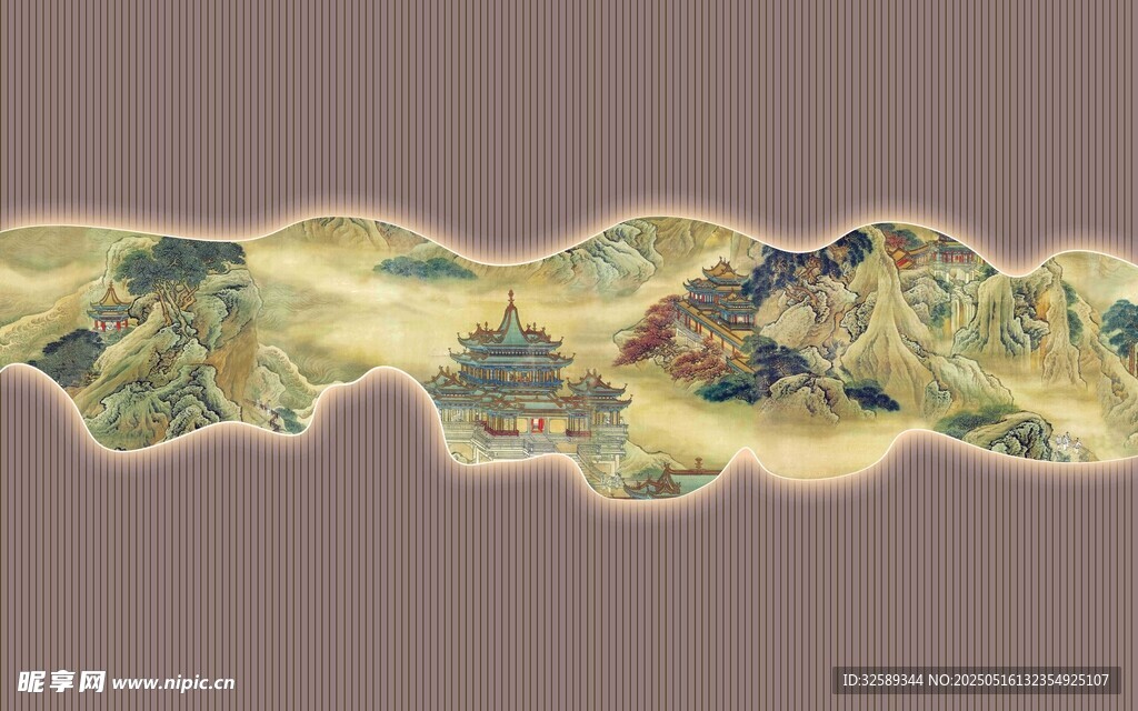 中式古典山水纹装饰图案