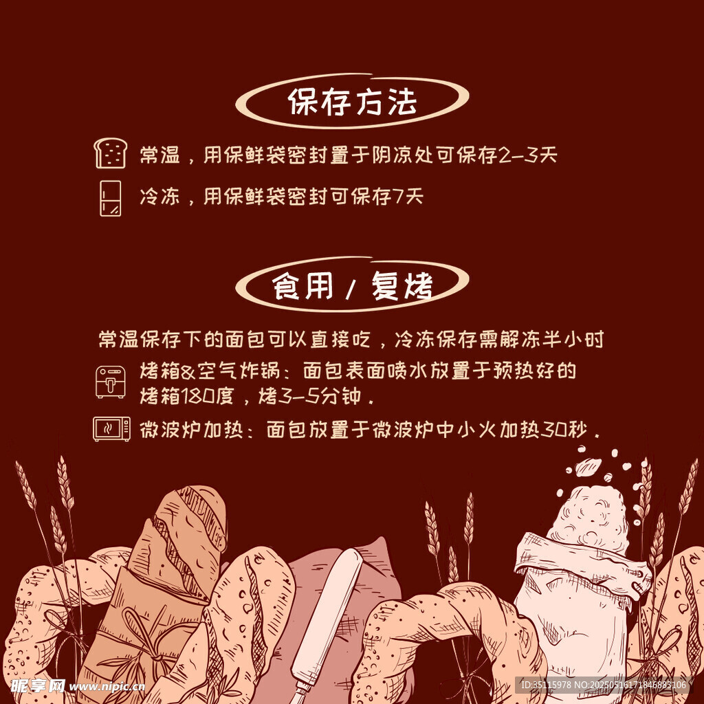 面包店面包保存方法及食用指南贴