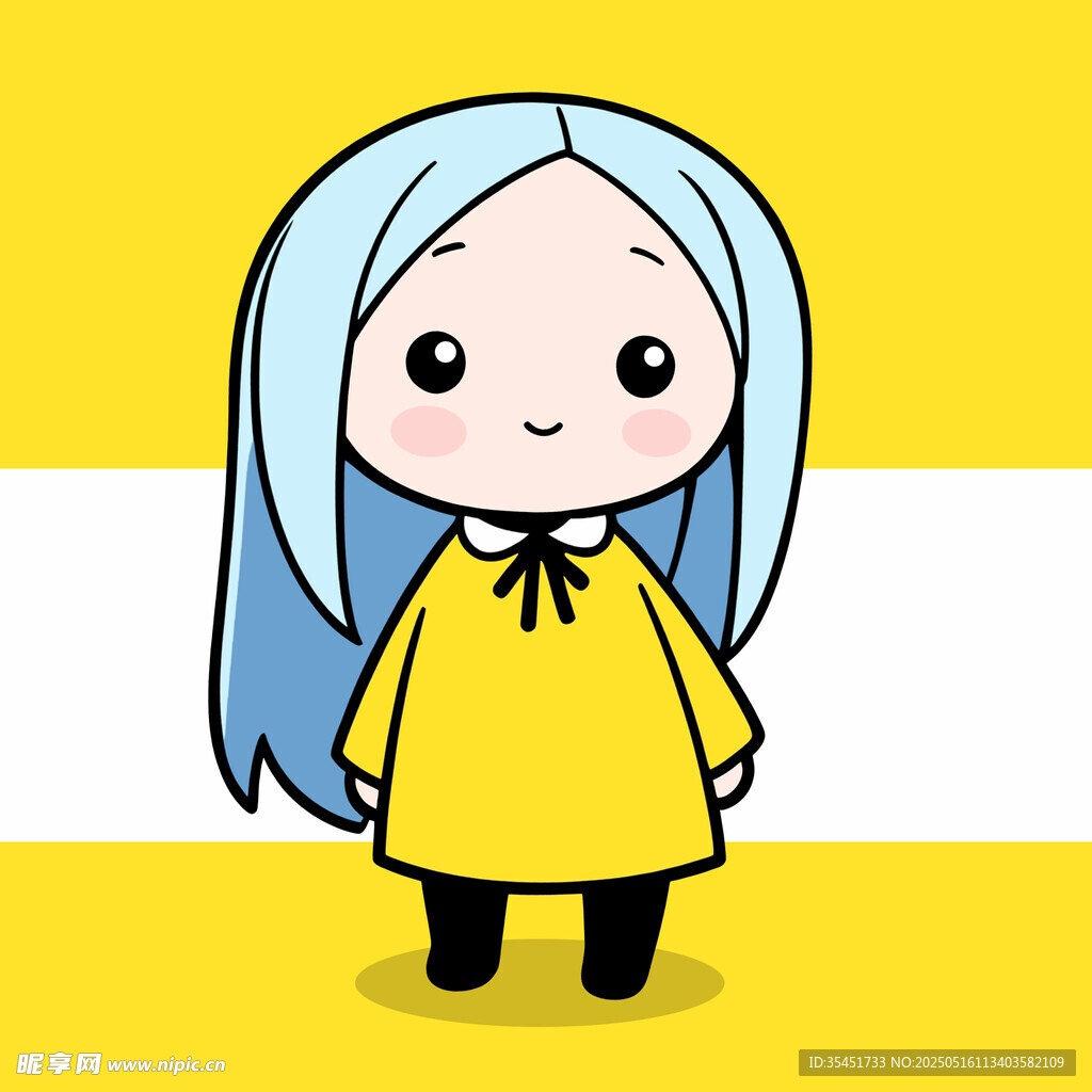 蓝发黄衣可爱卡通女孩