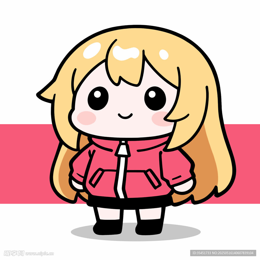 穿粉外套的可爱卡通女孩