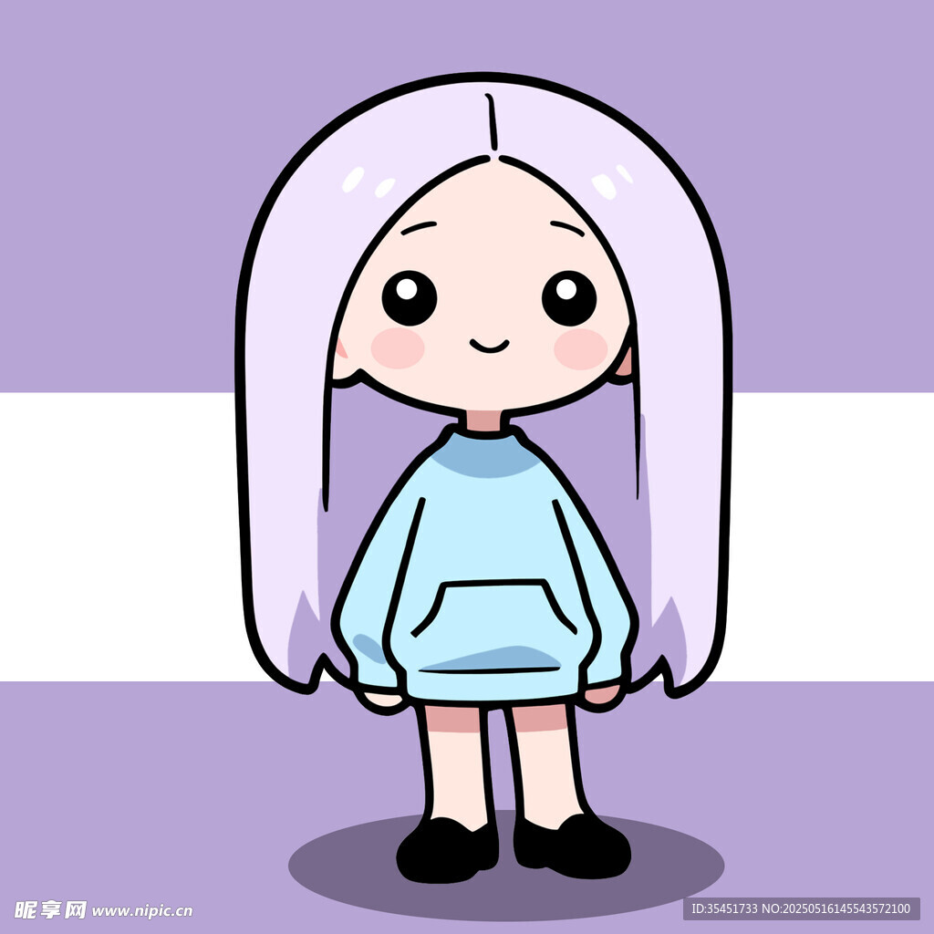 穿卫衣的长发卡通女孩