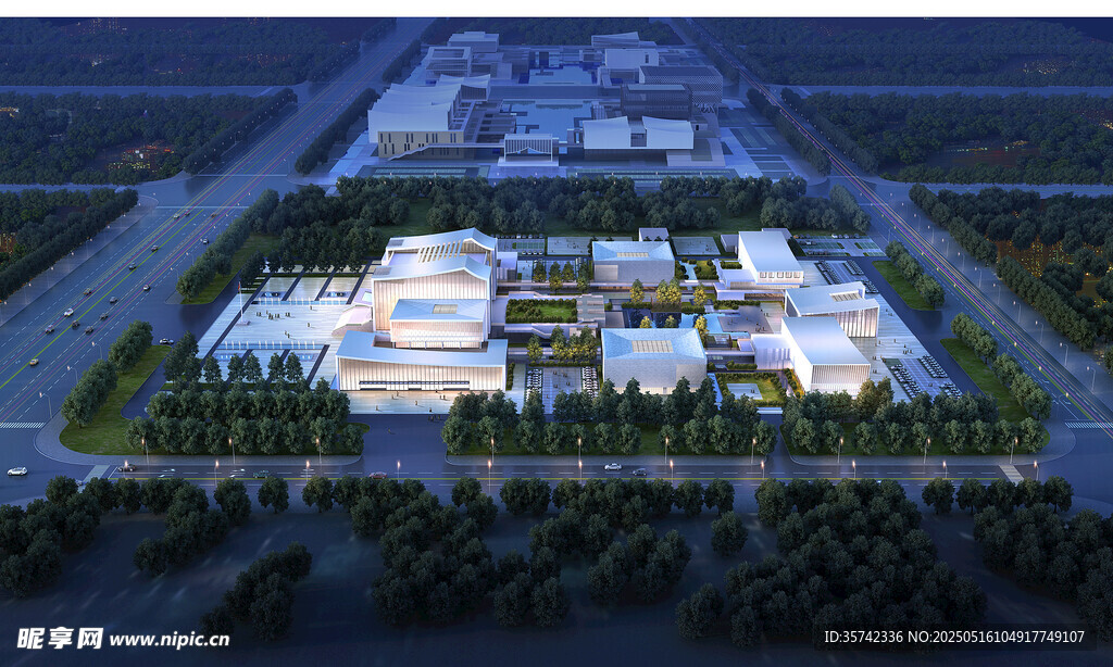 现代化建筑群夜景鸟瞰图