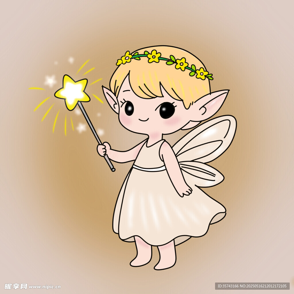 可爱小精灵手持魔法星星儿插插画
