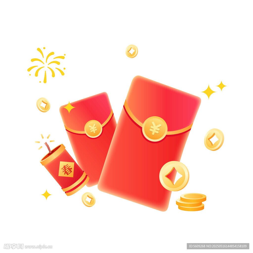 喜庆红包与金币矢量元素