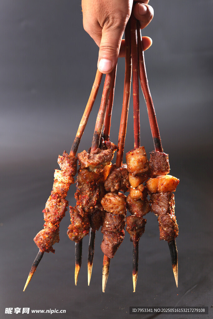 手持美味烤肉串诱人呈现