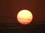 夕阳西下塔吊旁的红日