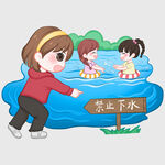 劝阻儿童禁止下水场景