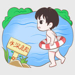 小孩泳池边持游泳圈准备下水