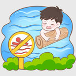 禁止游泳处男孩抱木漂浮