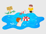男孩泳池游泳欢乐场景