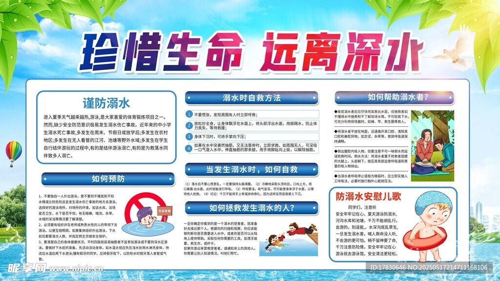 珍惜生命远离溺水宣传板