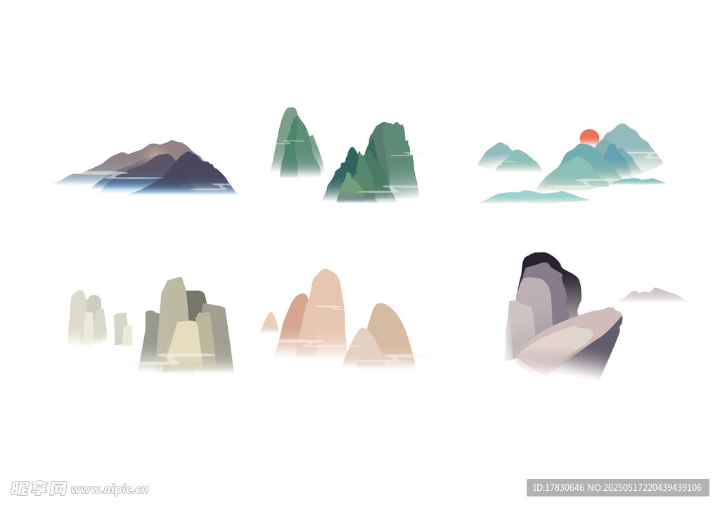 多样风格山水元素插画