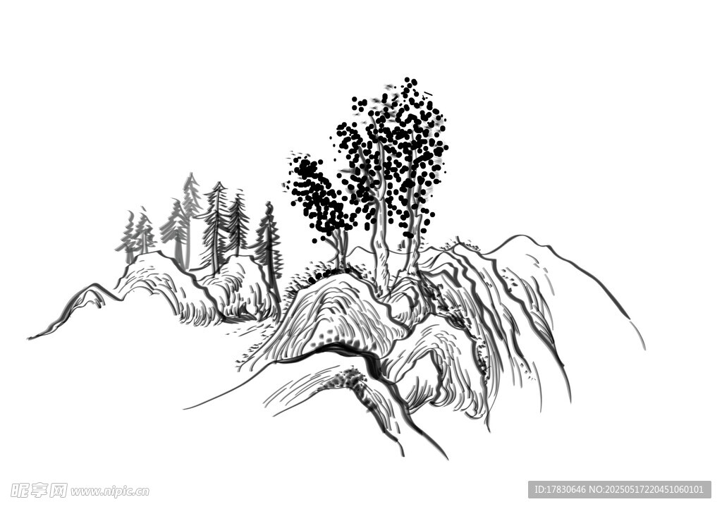 水墨风山林简笔画