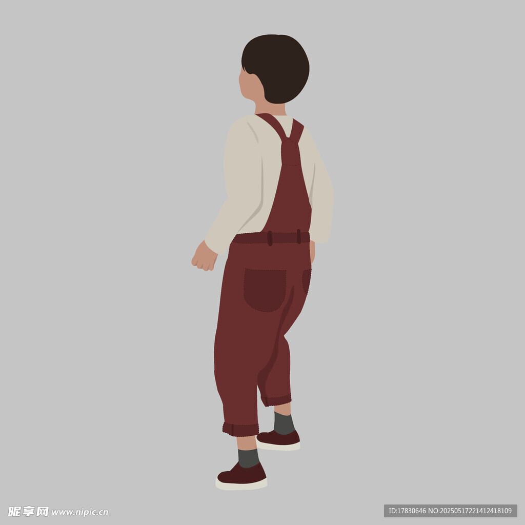 背带裤小男孩背影