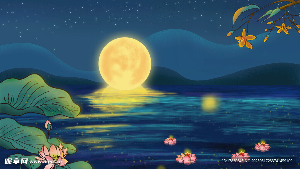 月夜湖景图