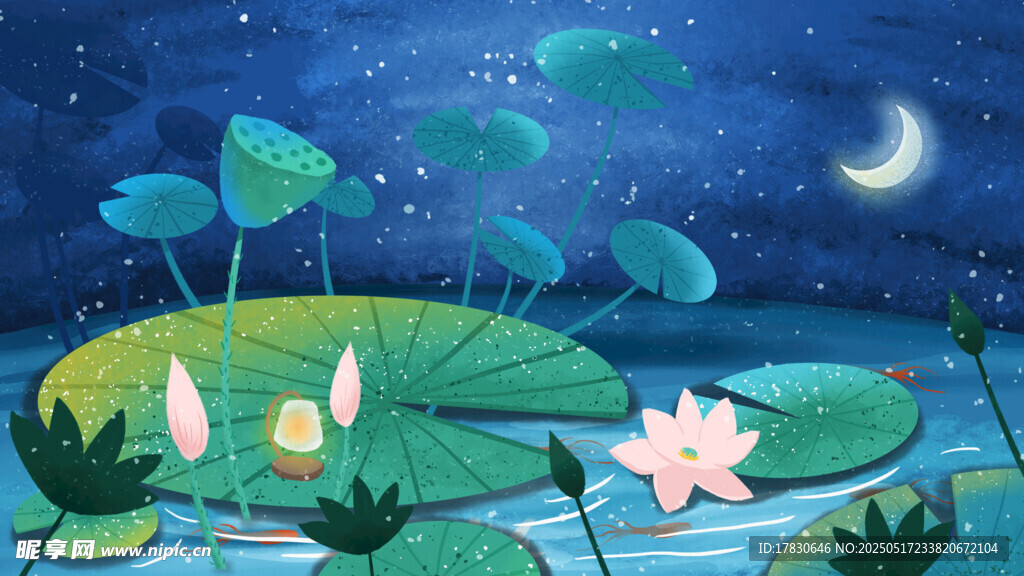 月夜荷塘梦幻美景