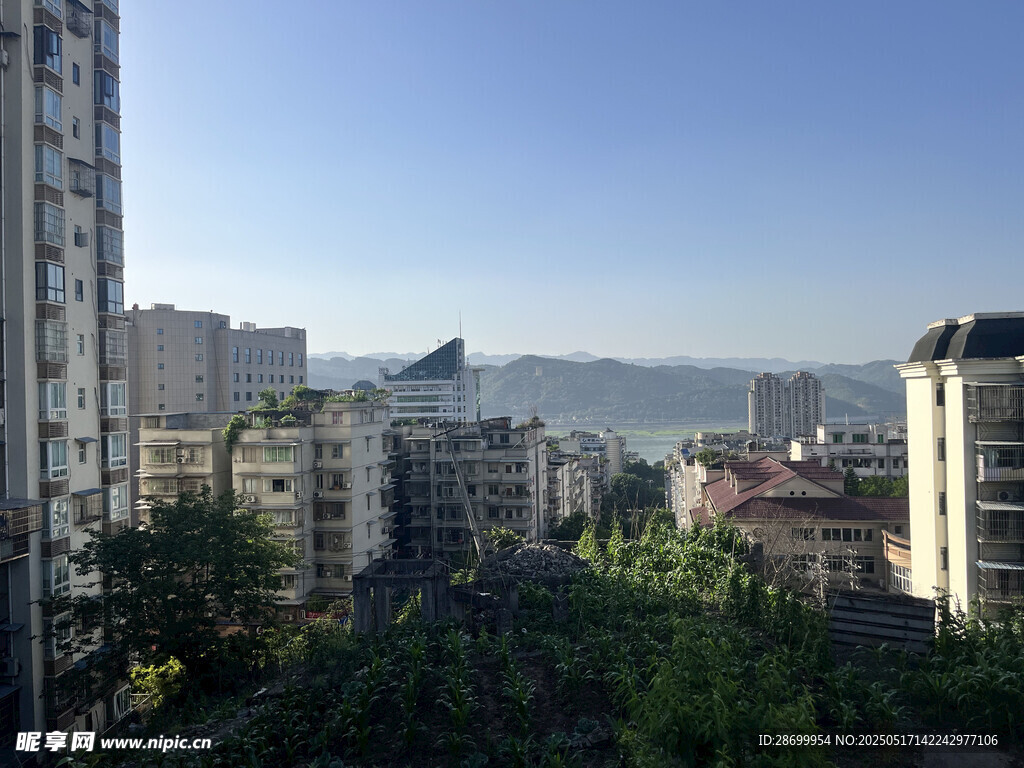 城市楼宇间的开阔远景