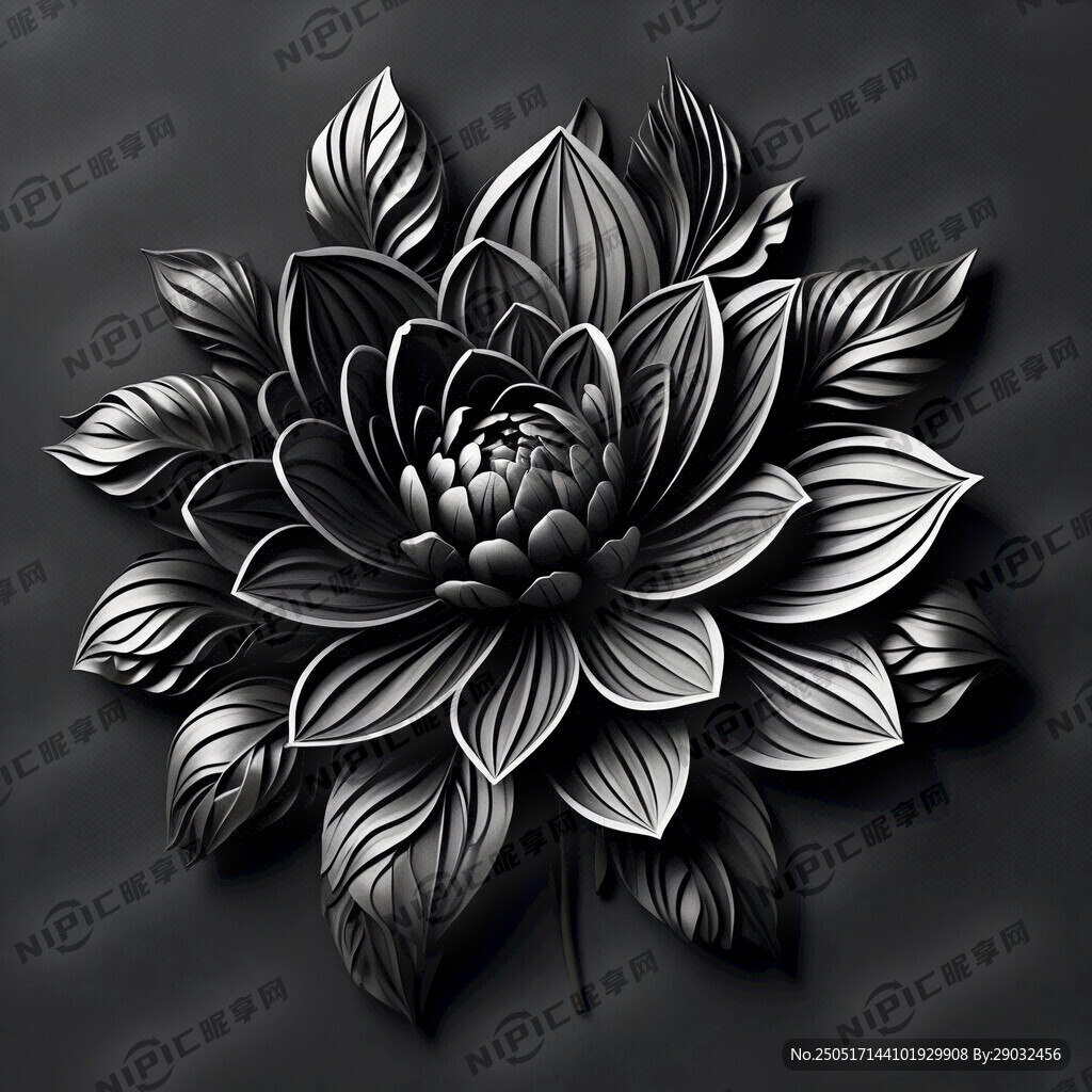 3d立体简约花 黑色 手绘
