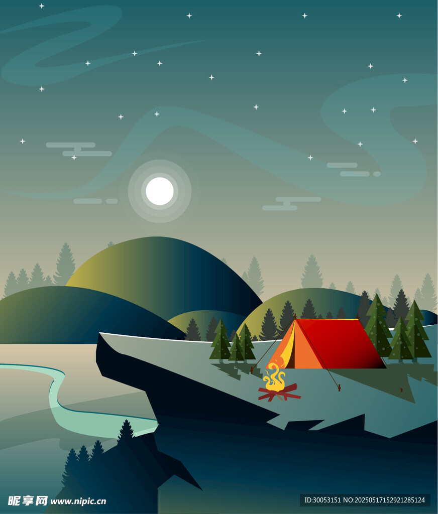月夜下的露营美景