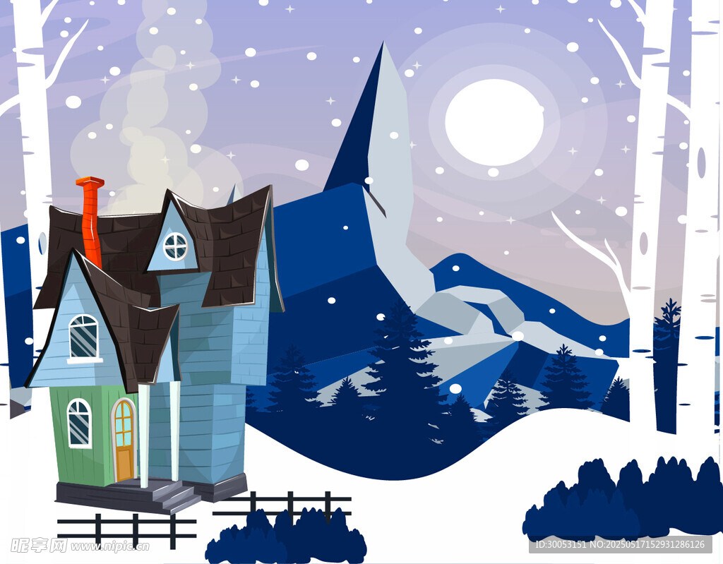 冬日雪景中的梦幻小屋