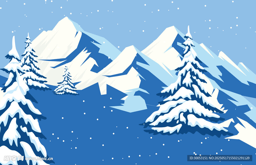 冬日雪山松林雪景图